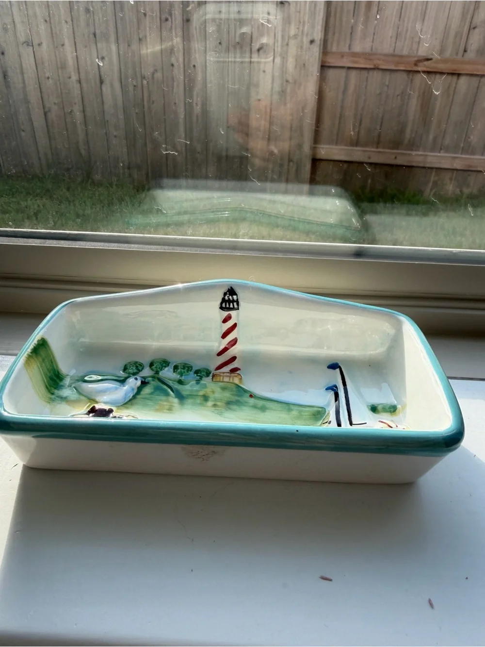 Hand-Painted Coastal Ceramic butter Dish in muti color scenic